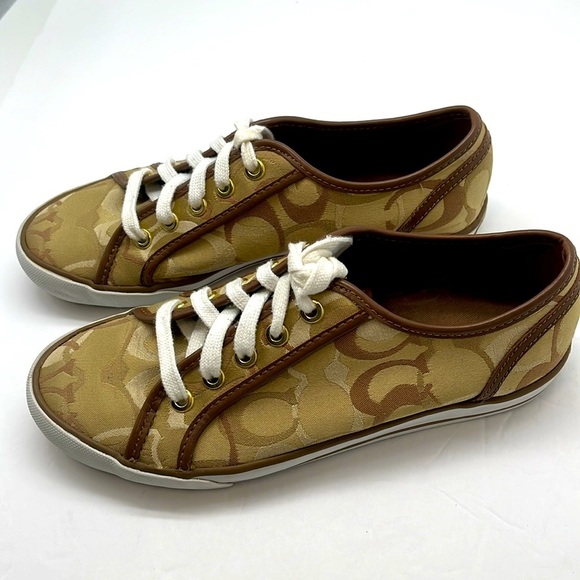 Coach Dee Logo Tennis Shoe Lace Up Brown Sneaker Size 7B Athletic Preppy Retro - Picture 3 of 17